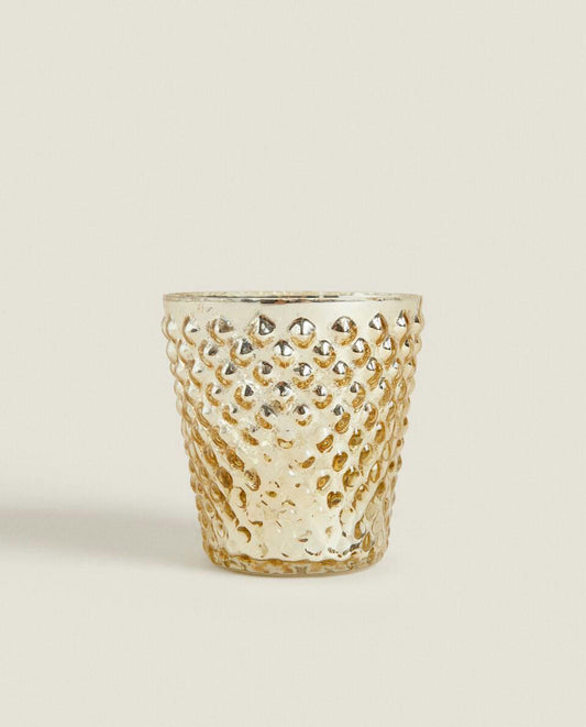 Weihnachts-Teelichthalter aus quecksilberfarbenem Glas