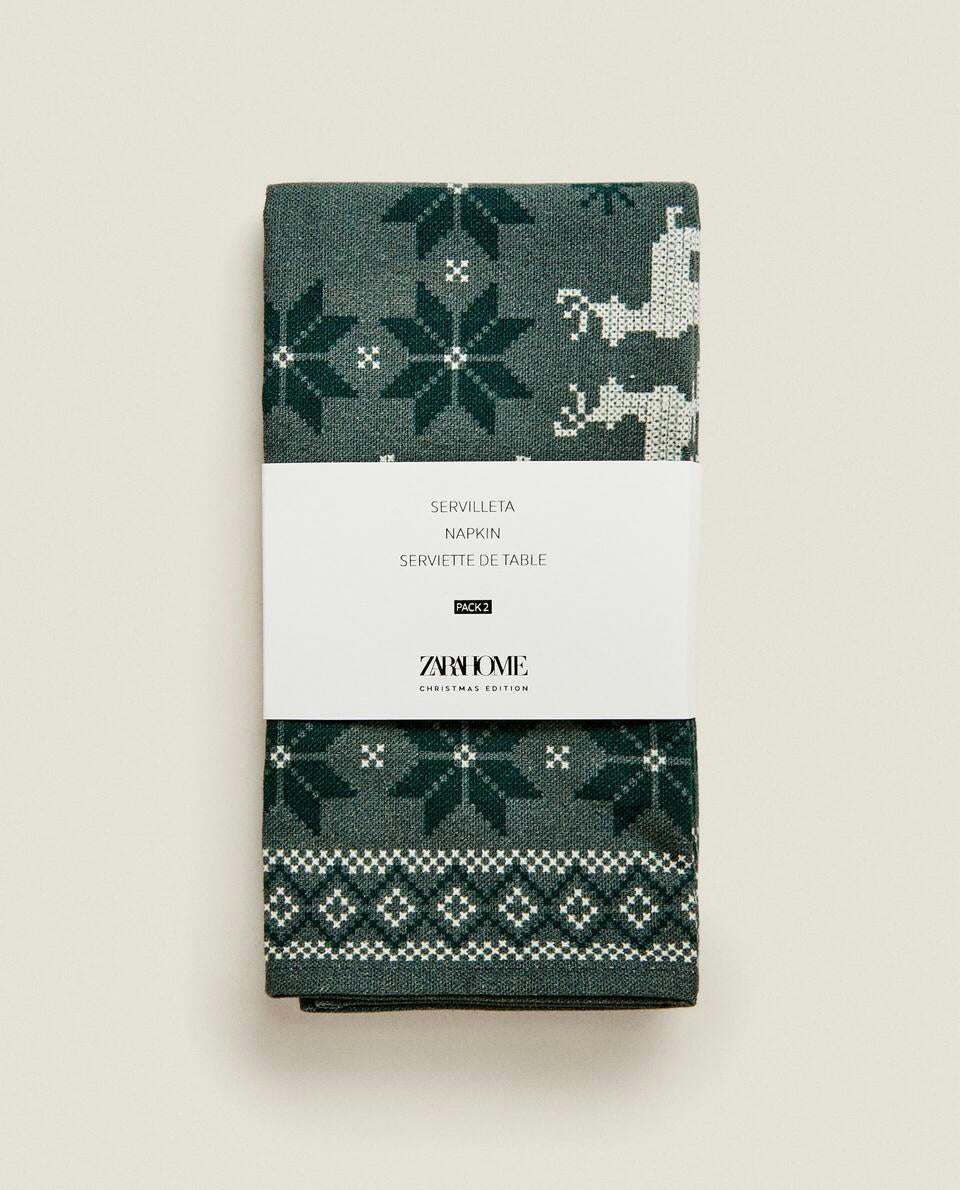 WEIHNACHTS-BAUMWOLLSERVIETTEN MIT KREUZSTICH (2ER-PACKUNG)