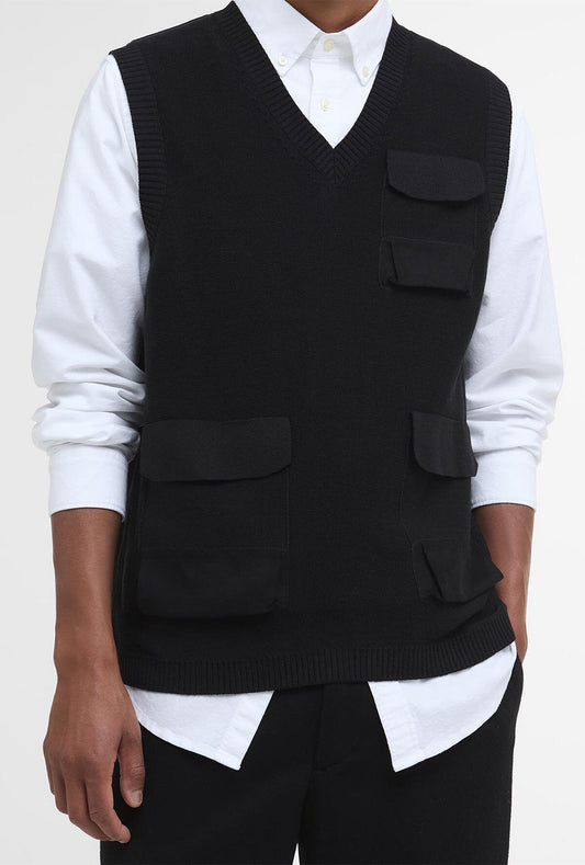 Multi-Pocket Sweater Vest - BLACK