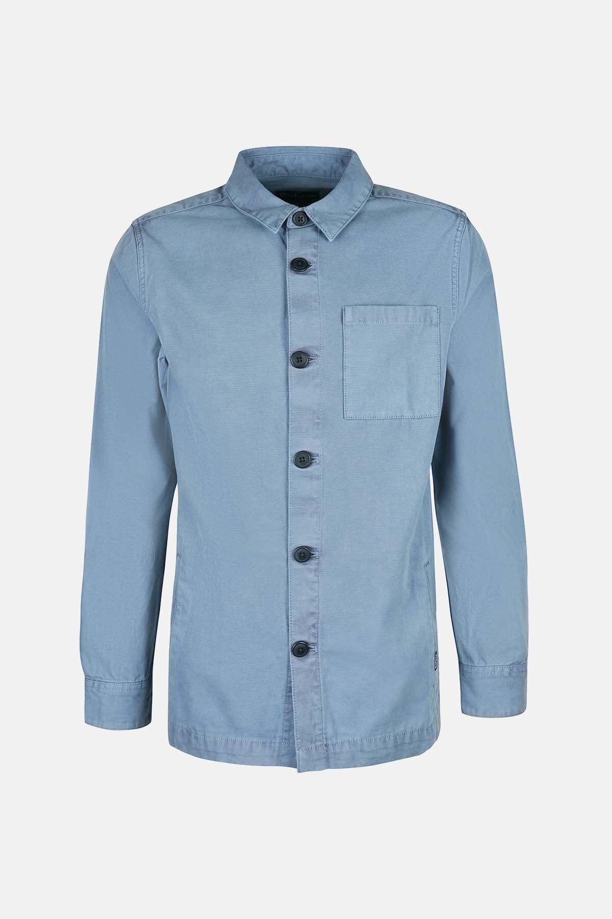 Washed Cotton Overshirt - WASHED BLUE
