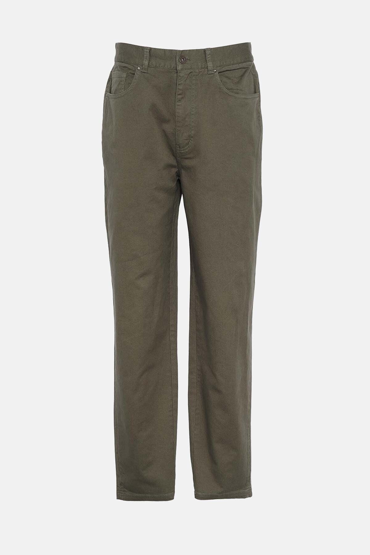 Washed Stretch Regular Trousers - OLIVE