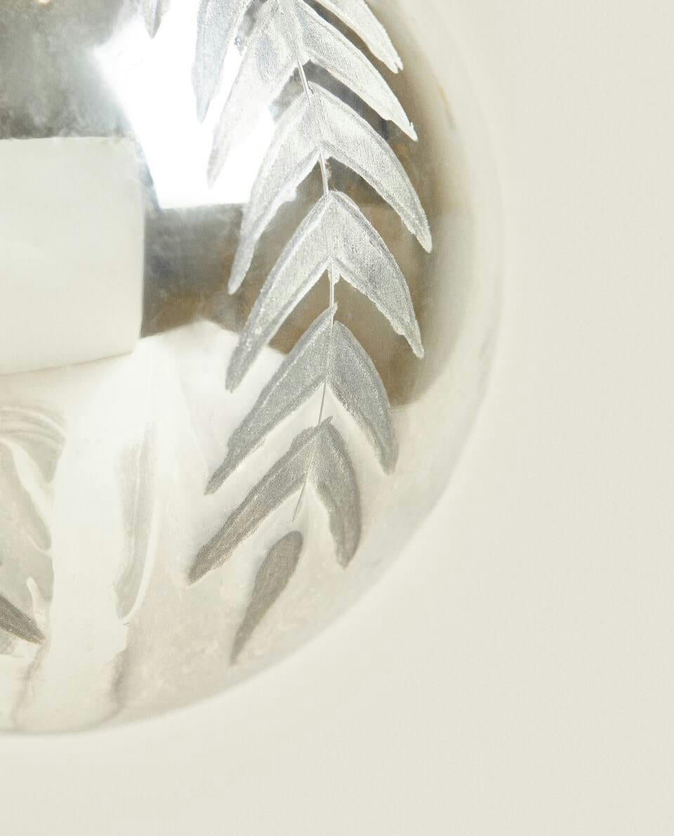 GLASS HERRINGBONE CHRISTMAS BAUBLE DECORATION