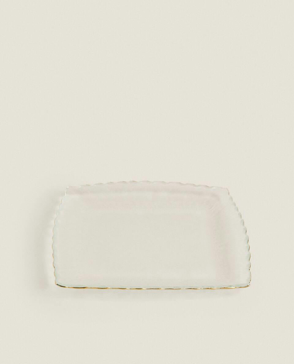 Weihnachtsglas-Dessertteller mit Goldrand 