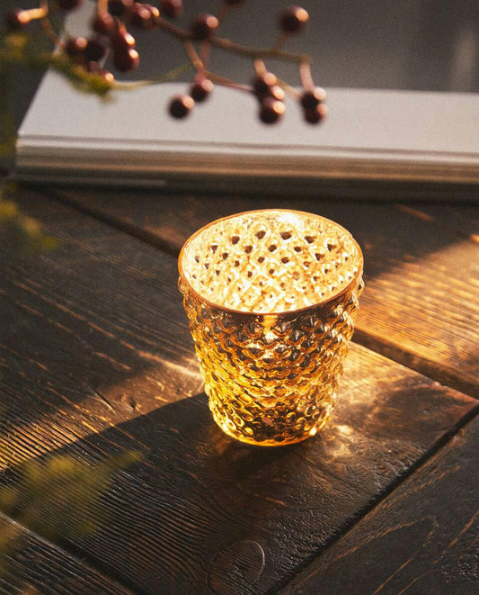 Weihnachts-Teelichthalter aus quecksilberfarbenem Glas 