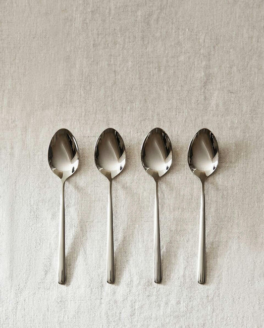 BOX OF 4 SHINY STEEL DESSERT SPOONS