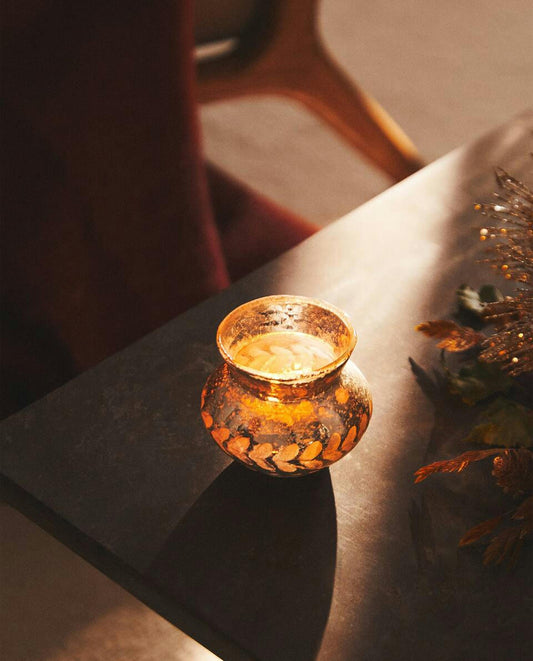 Weihnachts-Teelichthalter aus Glas mit Fischgrätenmuster 