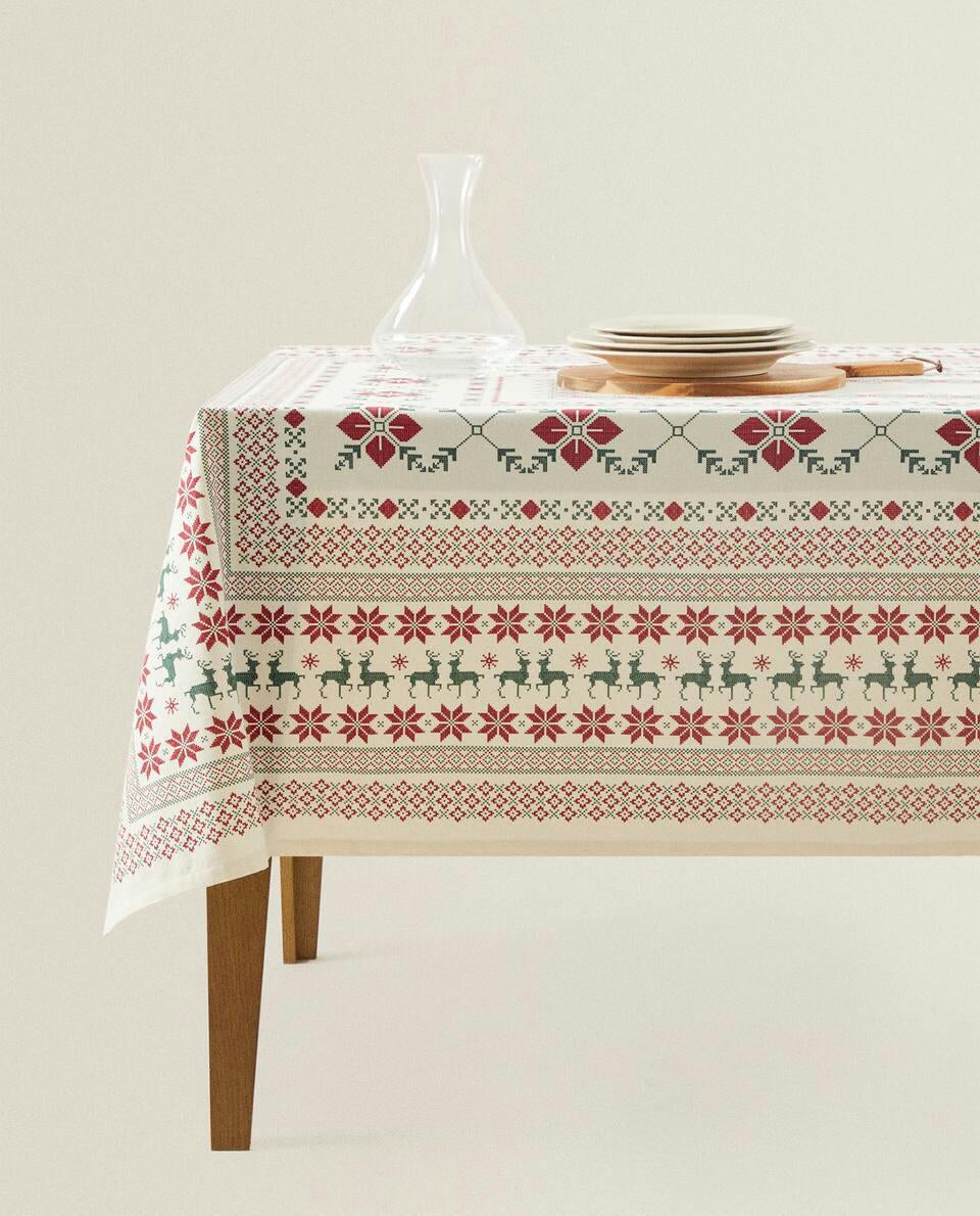 CHRISTMAS CROSS-STICH COTTON TABLECLOTH