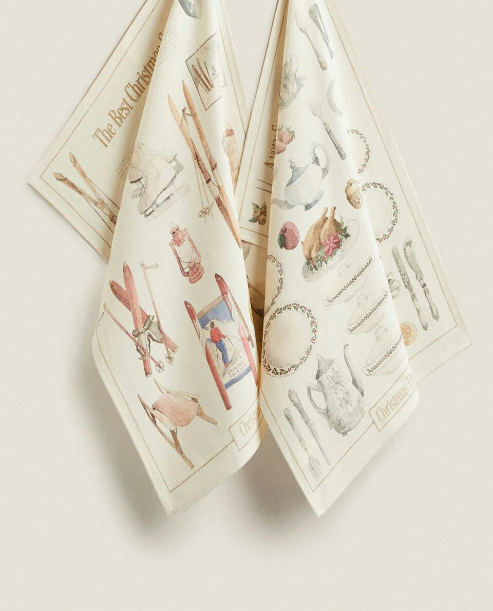 PACK OF COTTON CHRISTMAS DINNER TEA TOWELS (PACK OF 2)