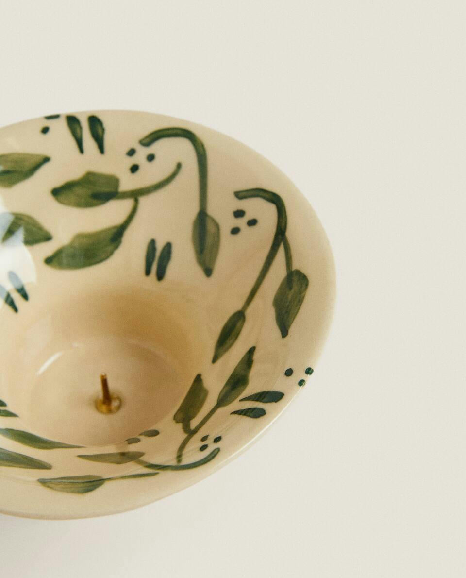 PAINTED CERAMIC CHRISTMAS CANDLESTICK HOLDER