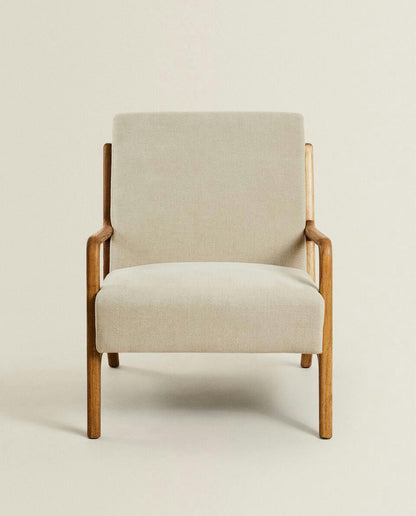 ASH WOOD AND LINEN ARMCHAIR