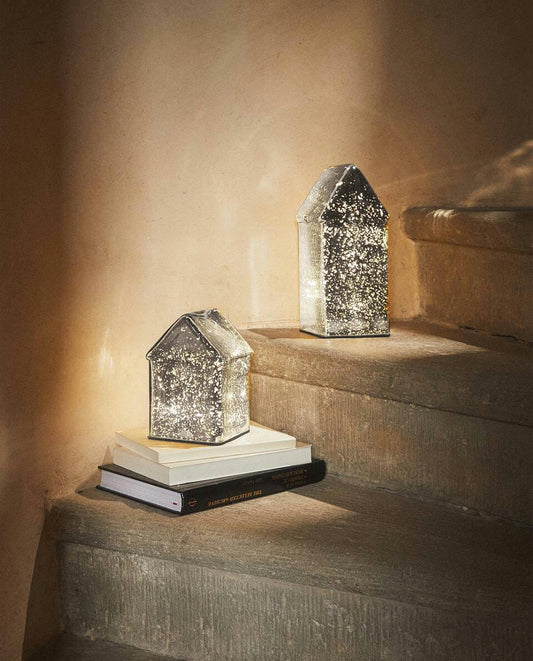 Weihnachts-LED-Lichterhaus aus Quecksilberglas 