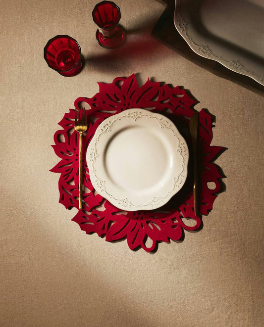 Weihnachts-Tischset aus Filz mit Blumenmuster 