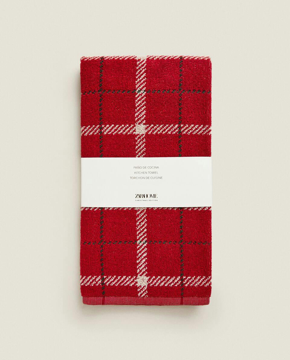 CHRISTMAS TARTAN COTTON TEA TOWEL