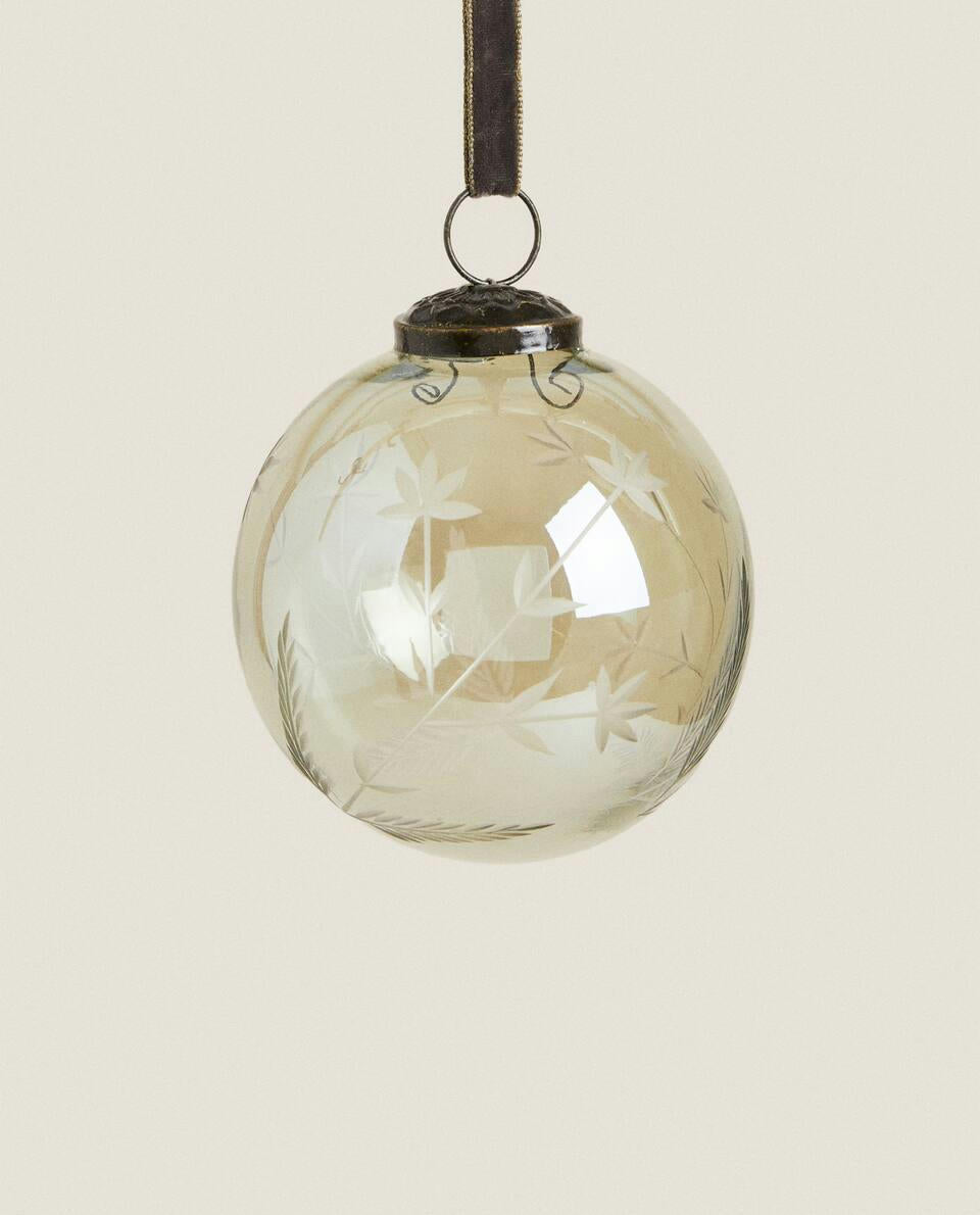 GLASS CHRISTMAS BRANCHES BAUBLE DECORATION