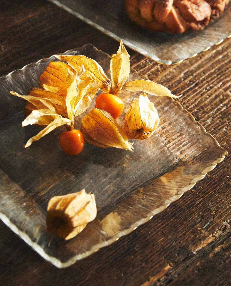 Weihnachtsglas-Dessertteller mit Goldrand 