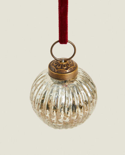 CRACKLED STRIPED CHRISTMAS BAUBLE DECORATION
