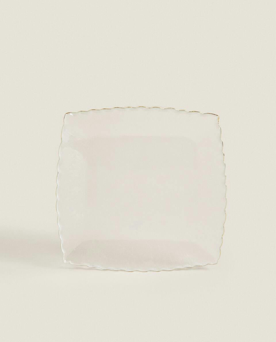 Weihnachtsglas-Dessertteller mit Goldrand 