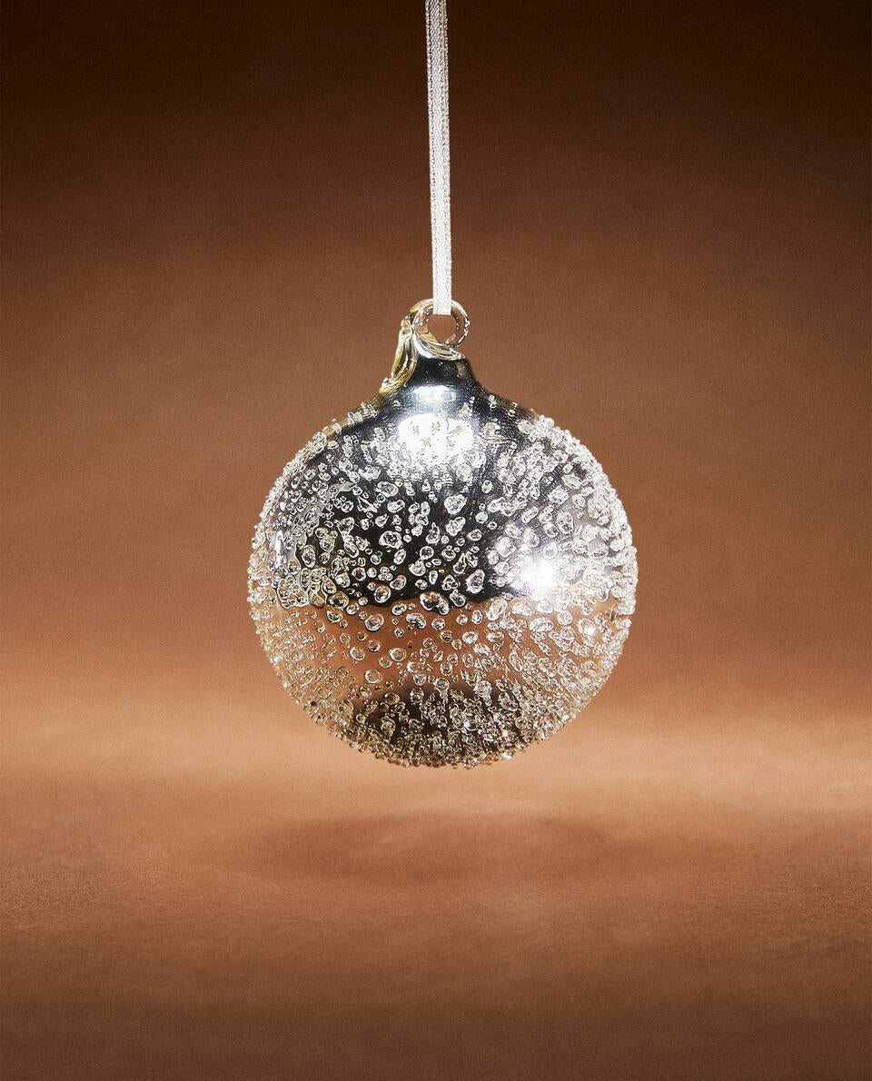 GLITTERY GLASS CHRISTMAS BAUBLE DECORATION