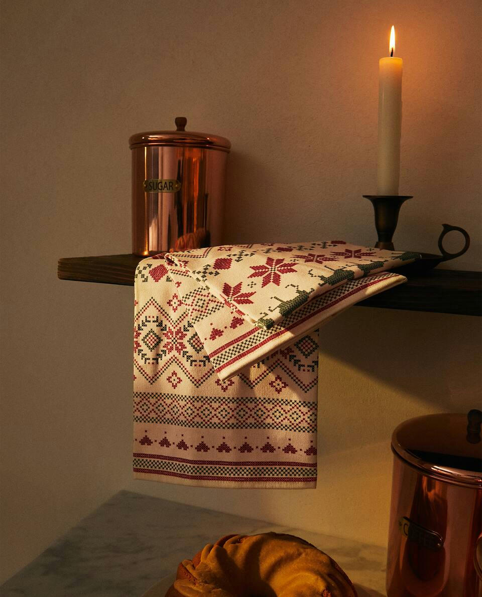 2er-Packung Baumwoll-Weihnachts-Kreuzstich-Geschirrtücher 