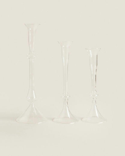 RAISED DESIGN GLASS CANDLESTICK