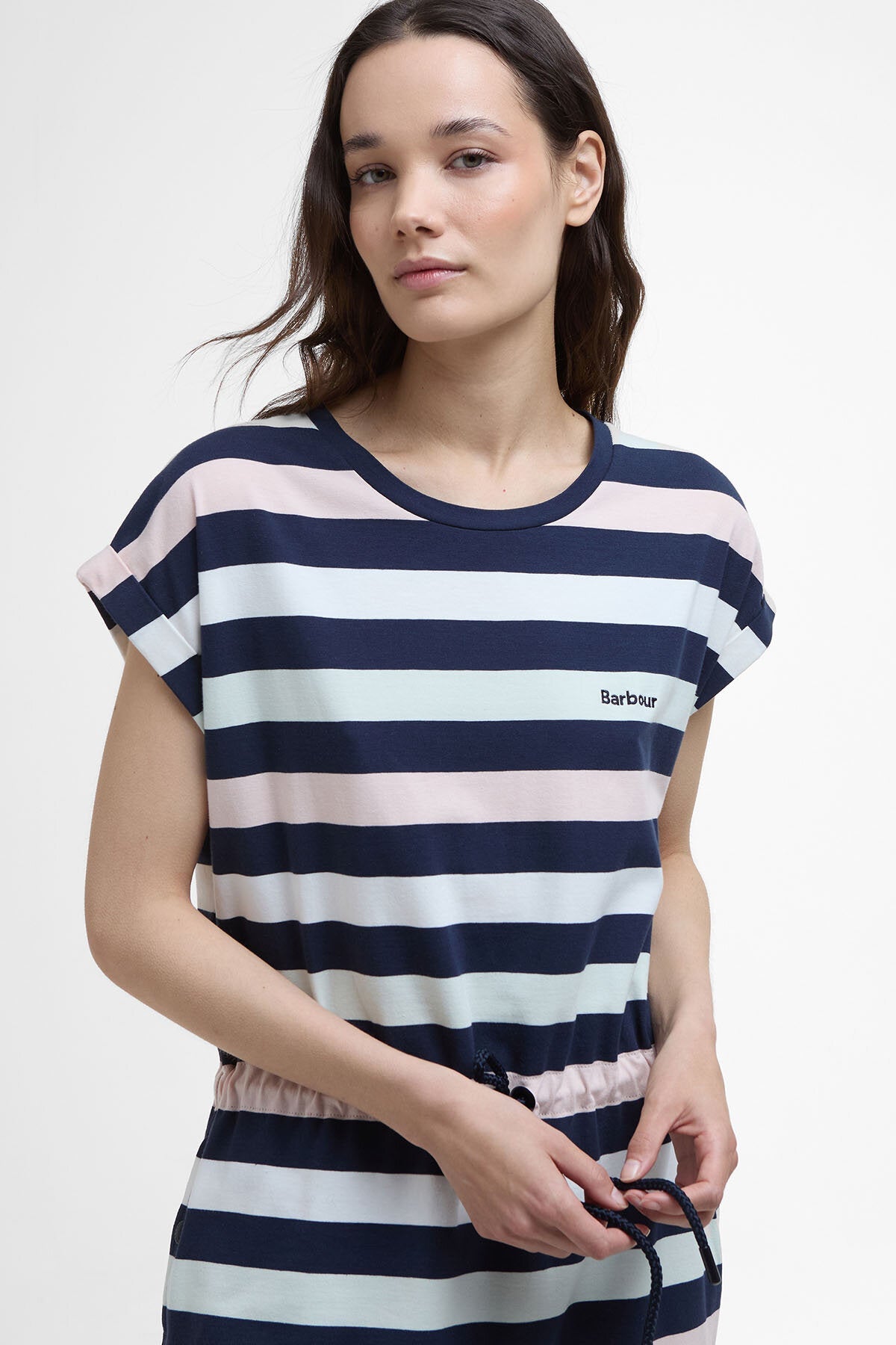 Marloes Striped T-Shirt Dress - NAVY/PALE AQUA STRIP