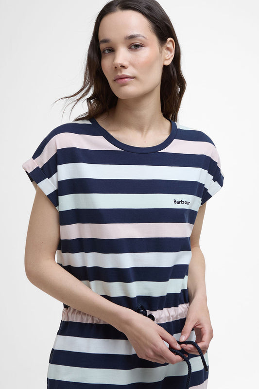 Marloes Striped T-Shirt Dress - NAVY/PALE AQUA STRIP