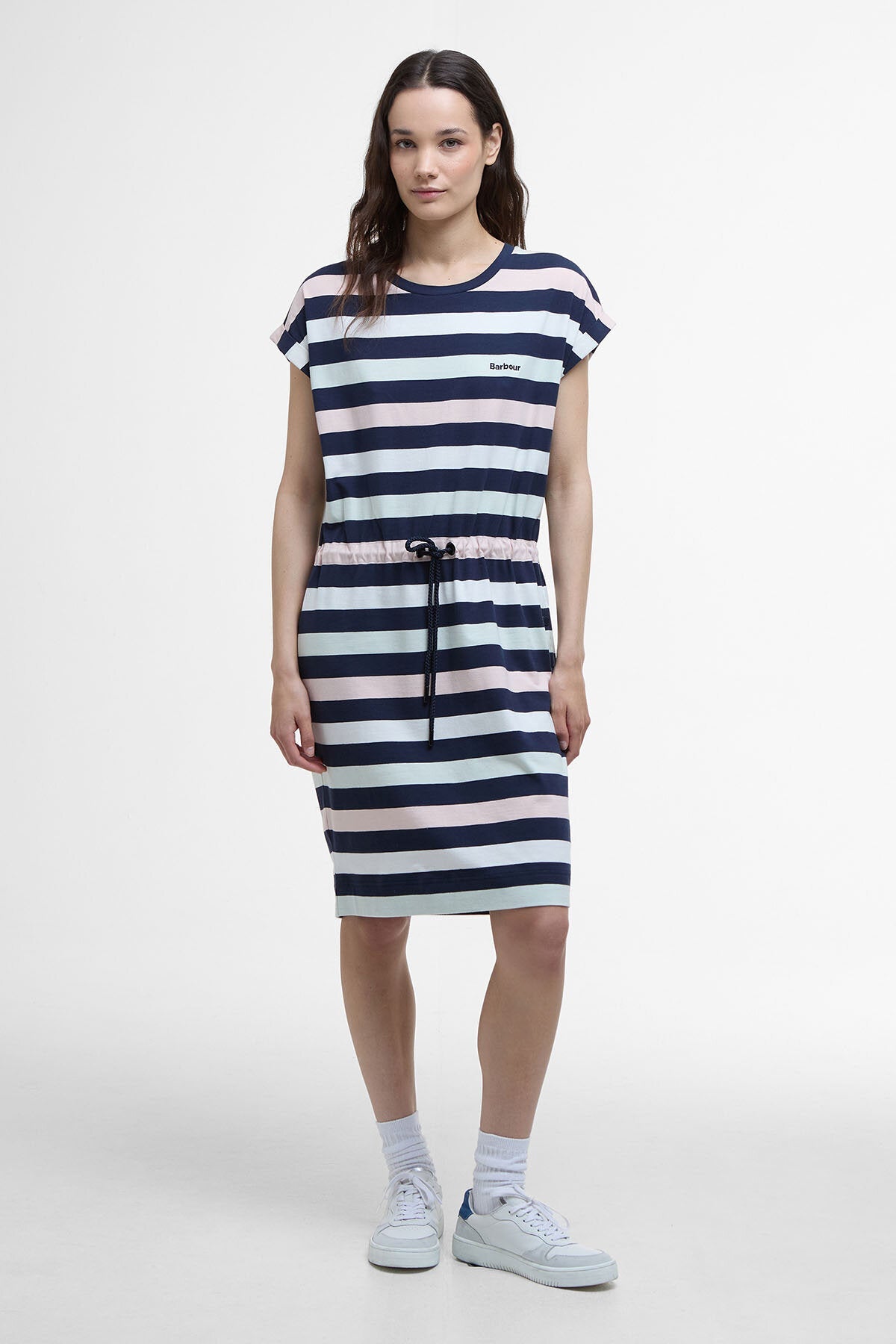 Marloes Striped T-Shirt Dress - NAVY/PALE AQUA STRIP