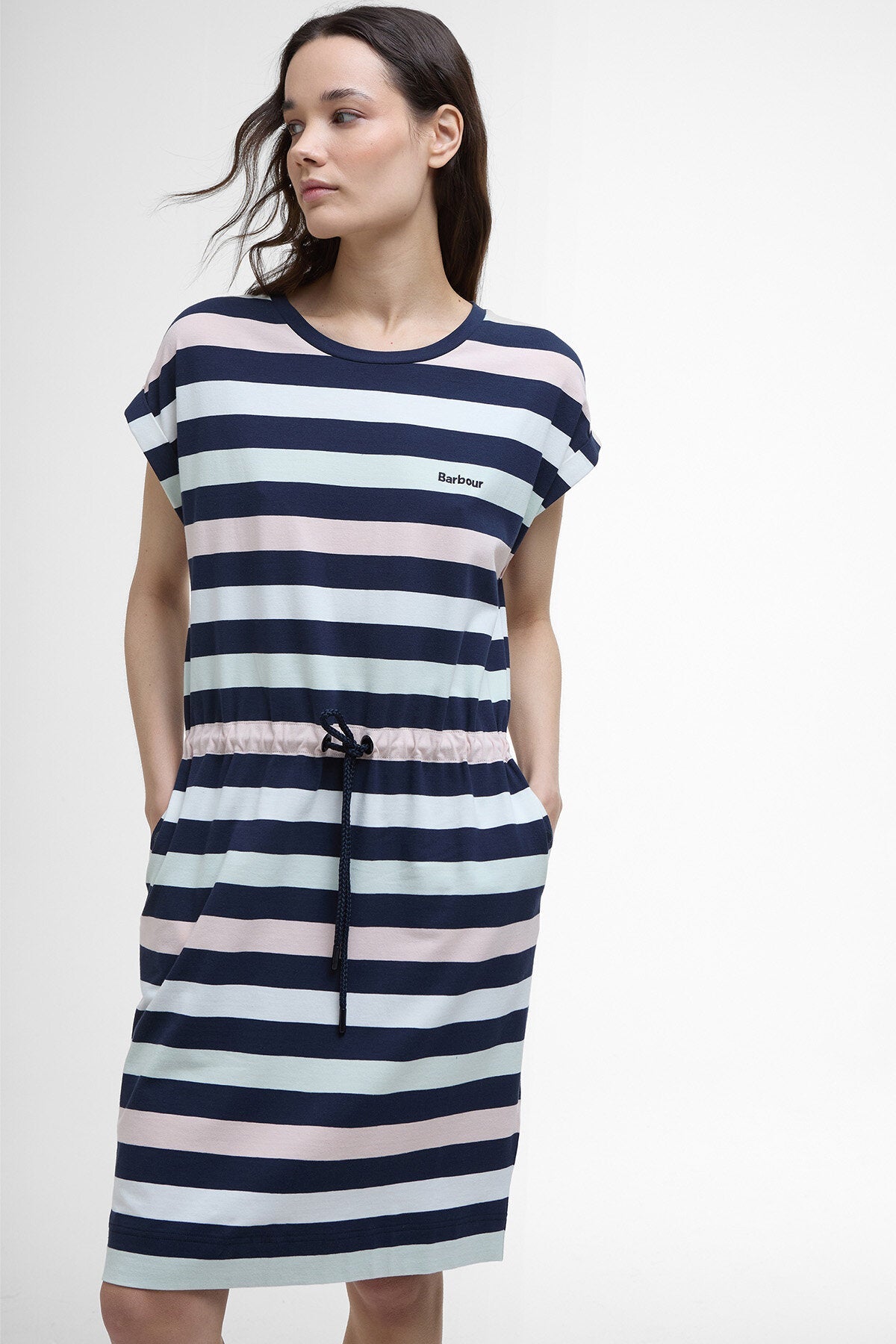 Marloes Striped T-Shirt Dress - NAVY/PALE AQUA STRIP