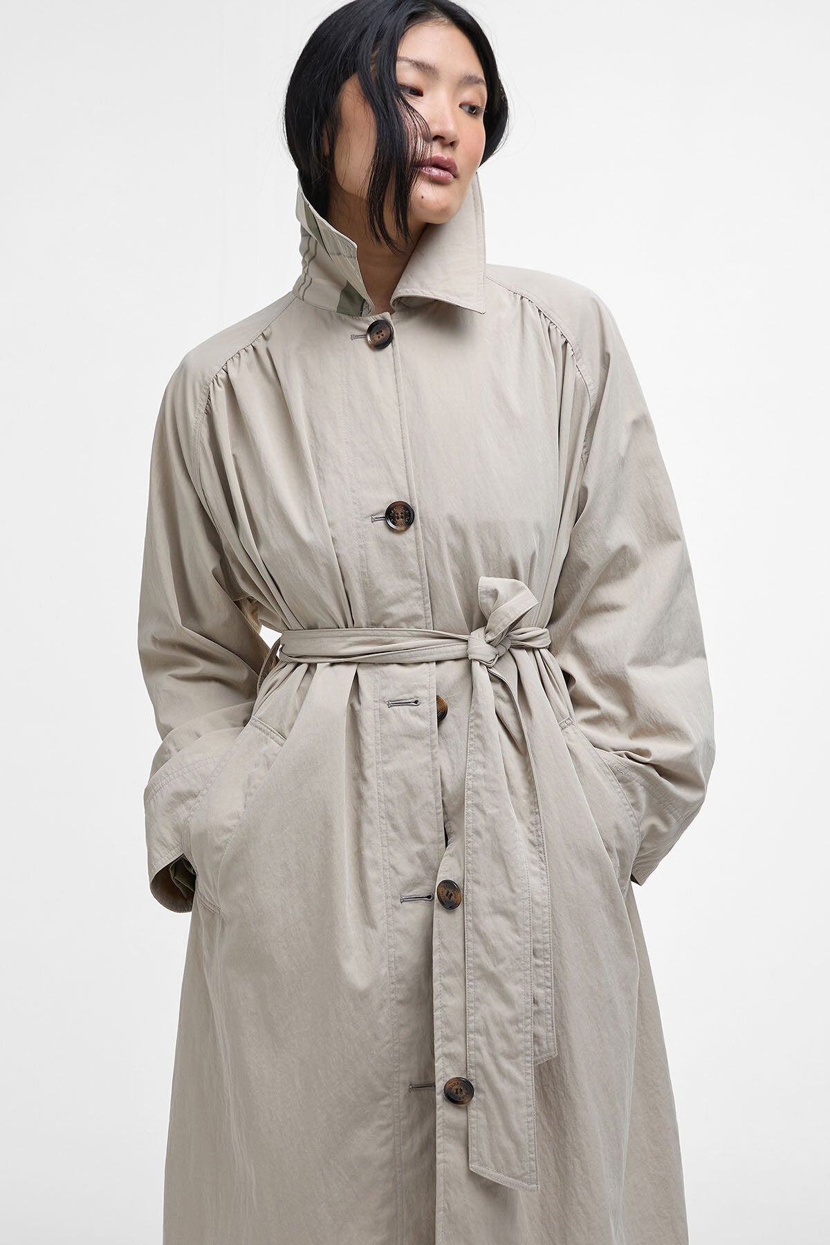 Garbo Showerproof Trench Coat - LIGHT SAND/ROSEMARY