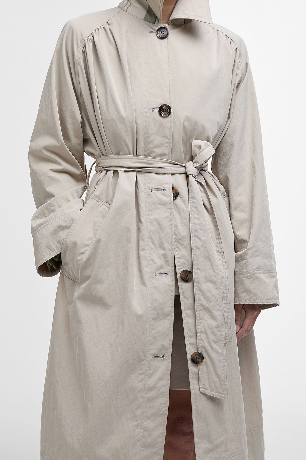 Garbo Showerproof Trench Coat - LIGHT SAND/ROSEMARY