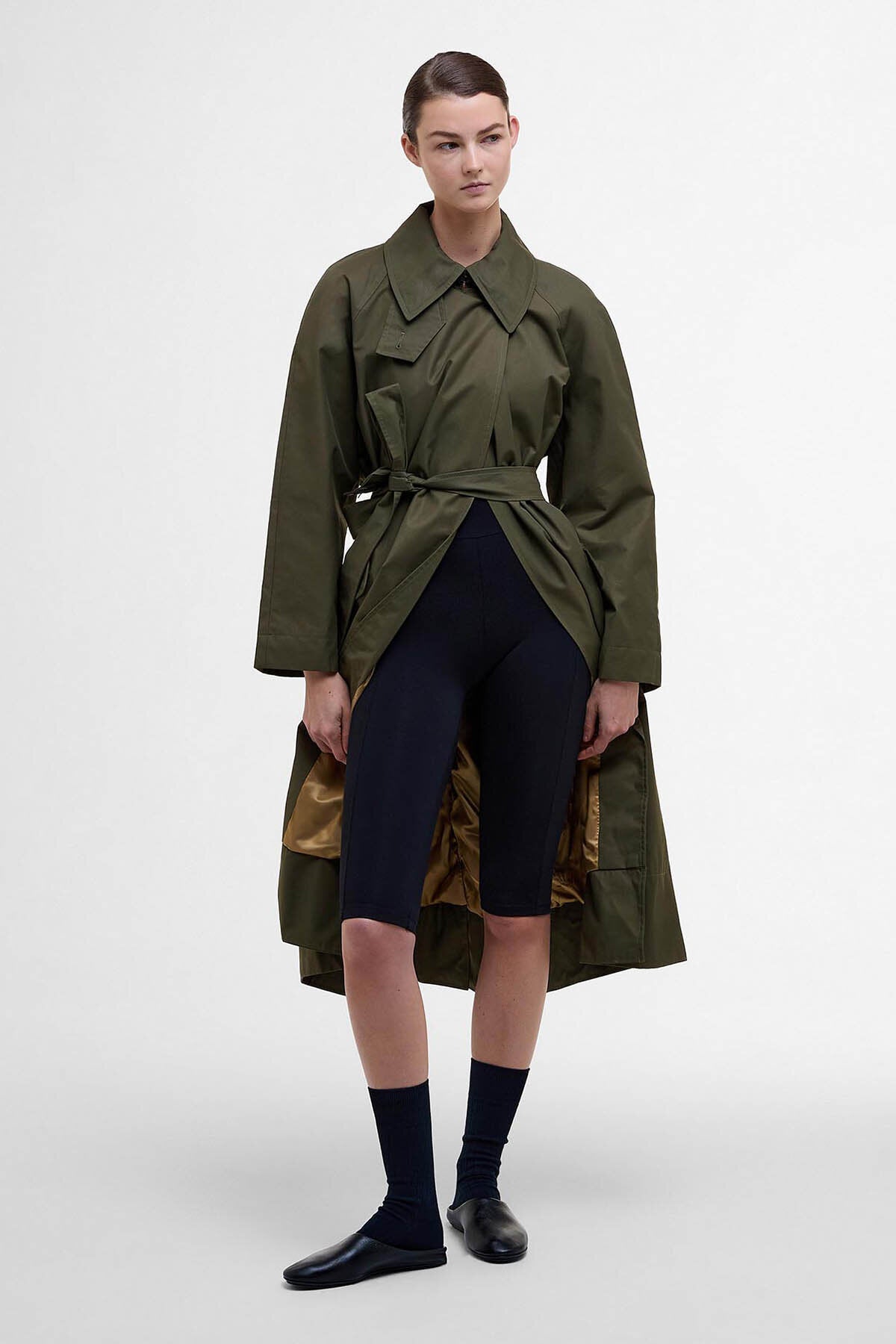 The Edit by Alexa Harley Showerproof Trench Coat - HIGHLAND OLIVE/SAND