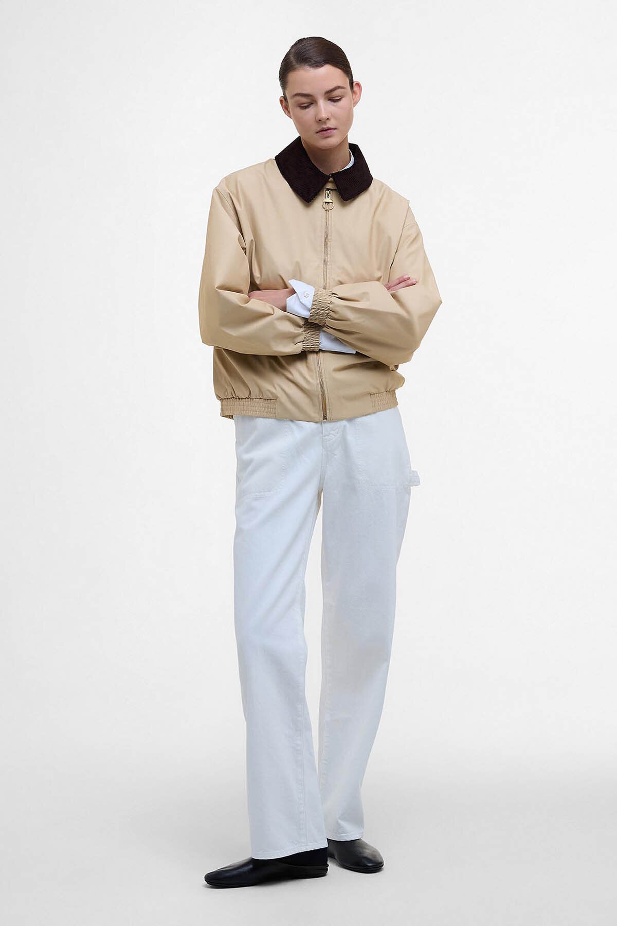 The Edit by Alexa Anna Showerproof Bomber Jacket - LT SAND/DRESS STEWAR