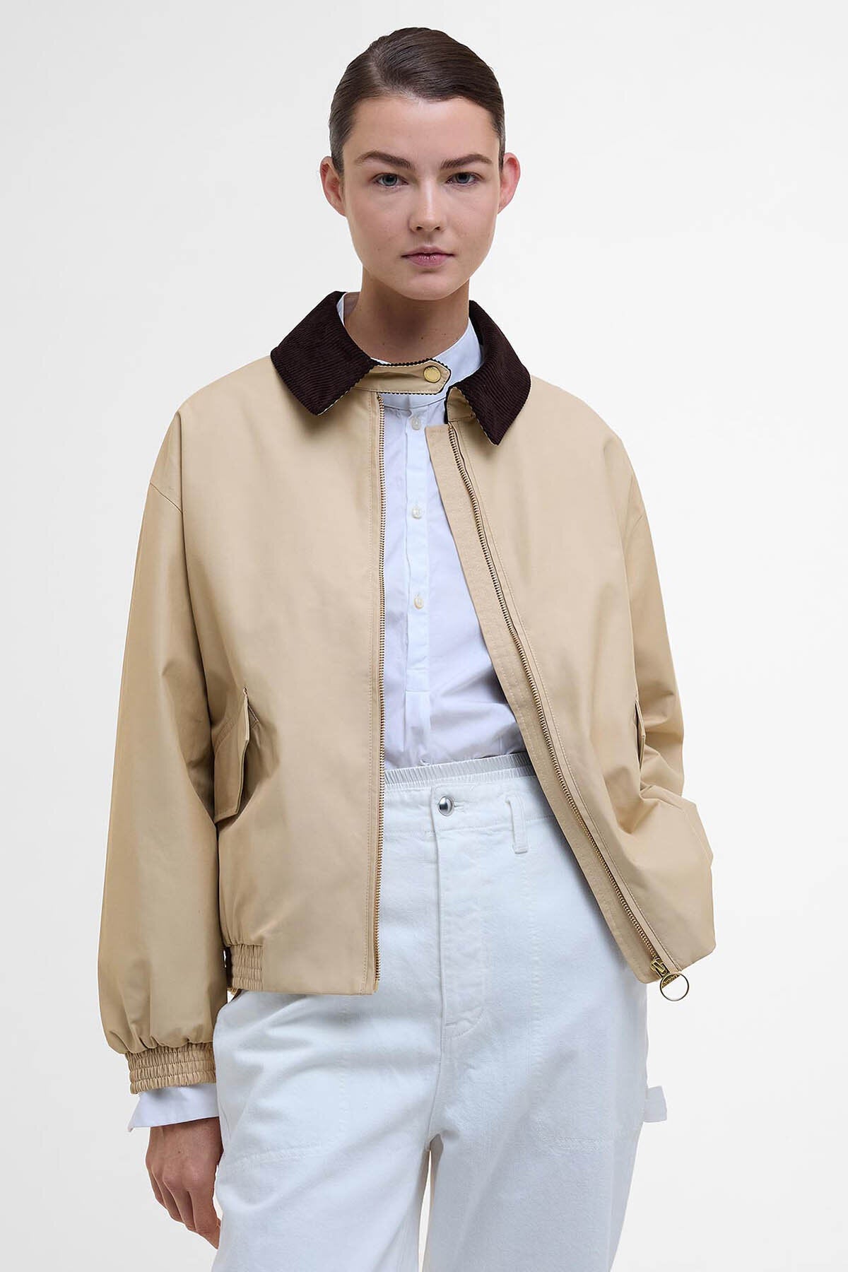 The Edit by Alexa Anna Showerproof Bomber Jacket - LT SAND/DRESS STEWAR