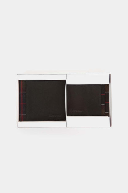 Leather/Tartan Wallet & Card Holder Gift Set - BLACK/CLASSIC TARTAN