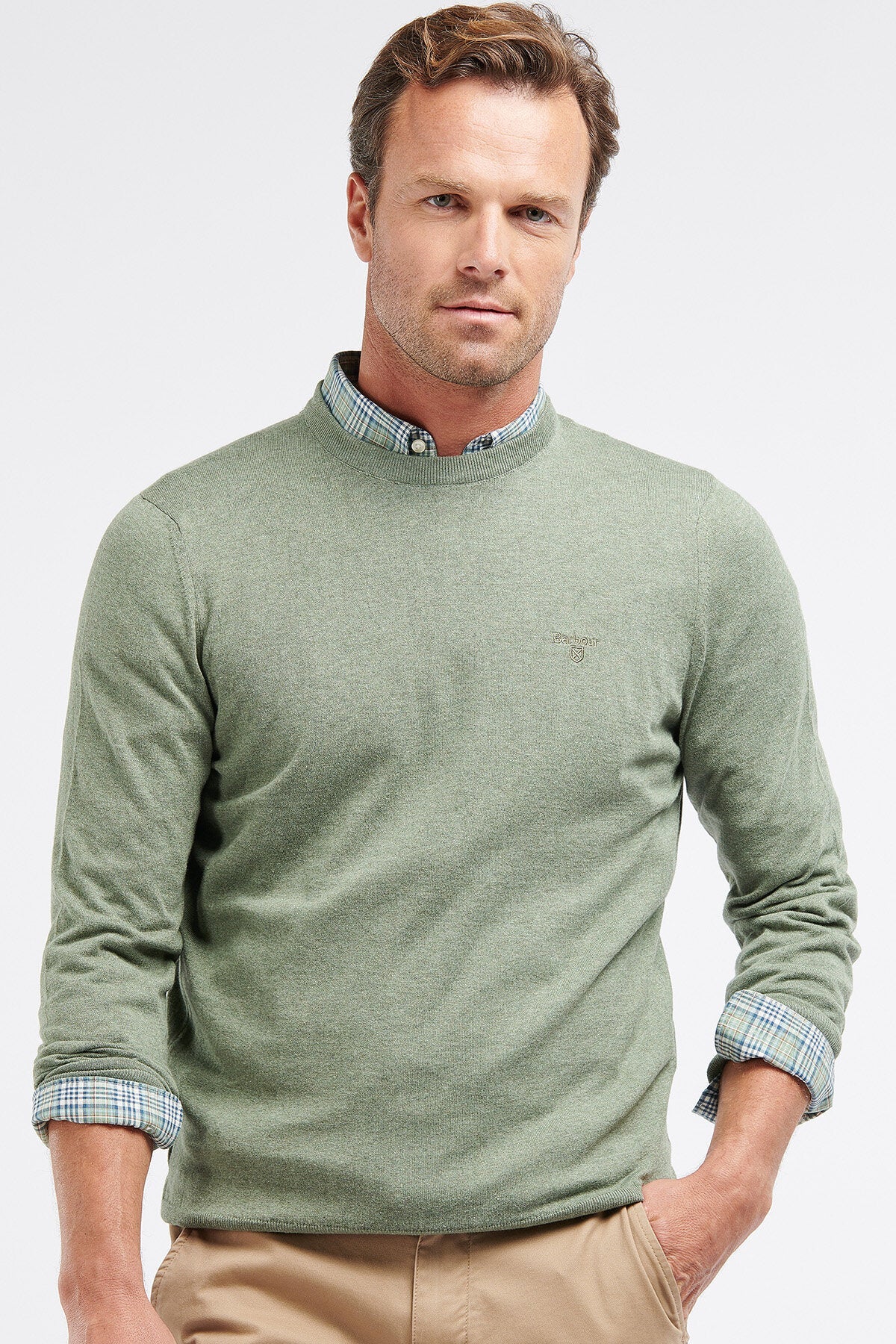 Light cotton Crew-Neck Sweater - LIGHT MOSS