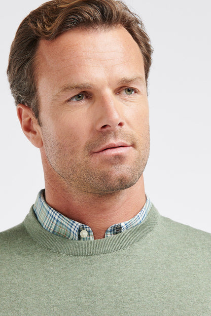 Light cotton Crew-Neck Sweater - LIGHT MOSS