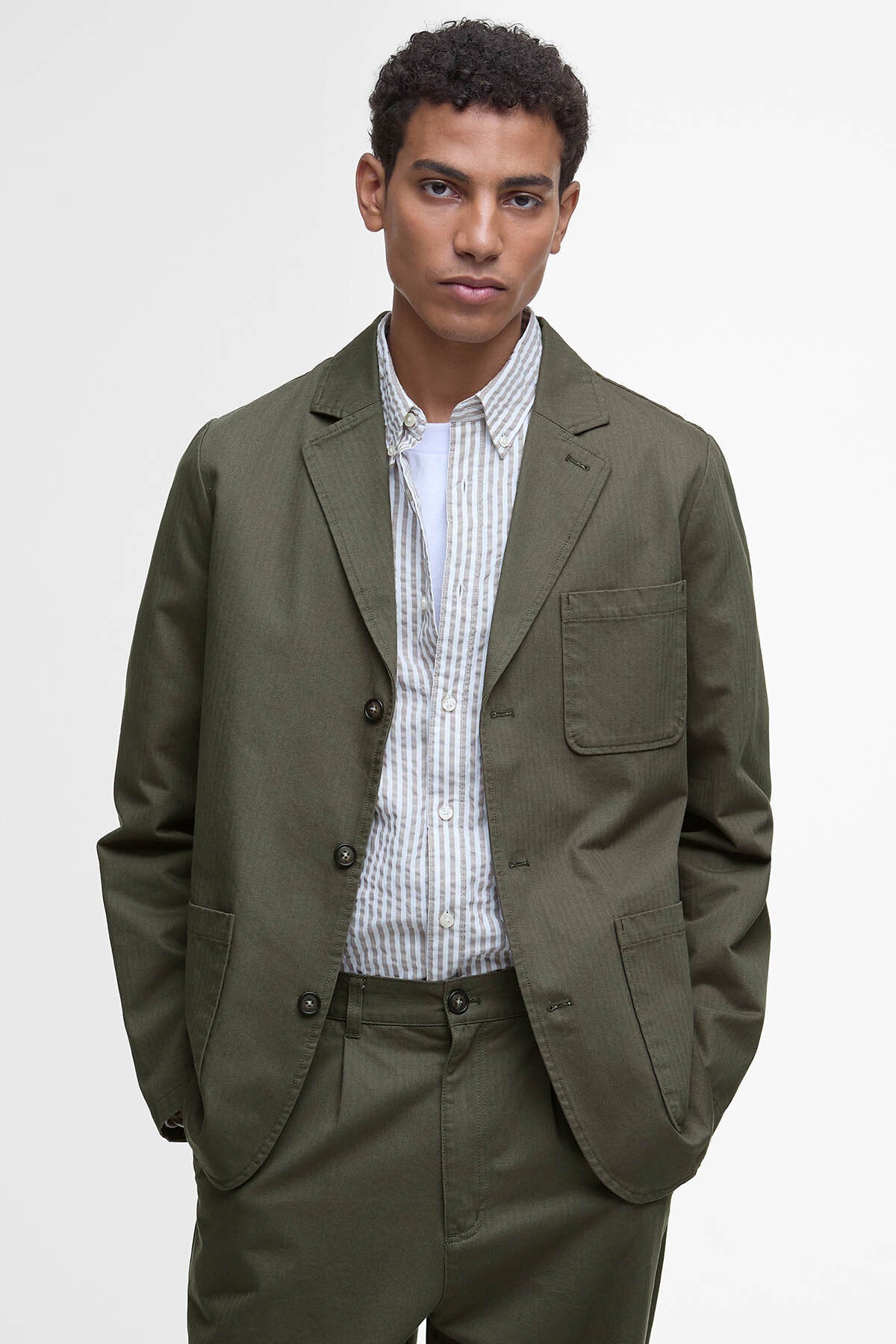 Bayview Herringbone Overshirt - UNIFORM GREEN