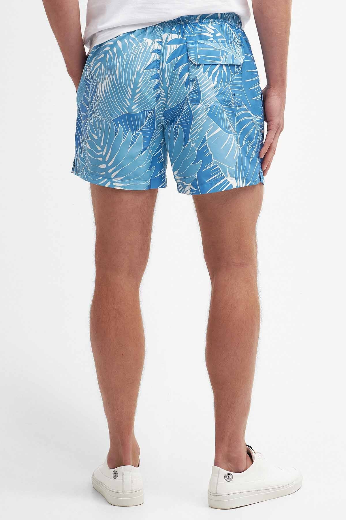 Cornwall Palm-Leaf Swim Shorts - BLUE