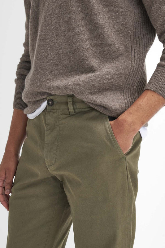 Washed Stretch Tailored Trousers - OLIVE
