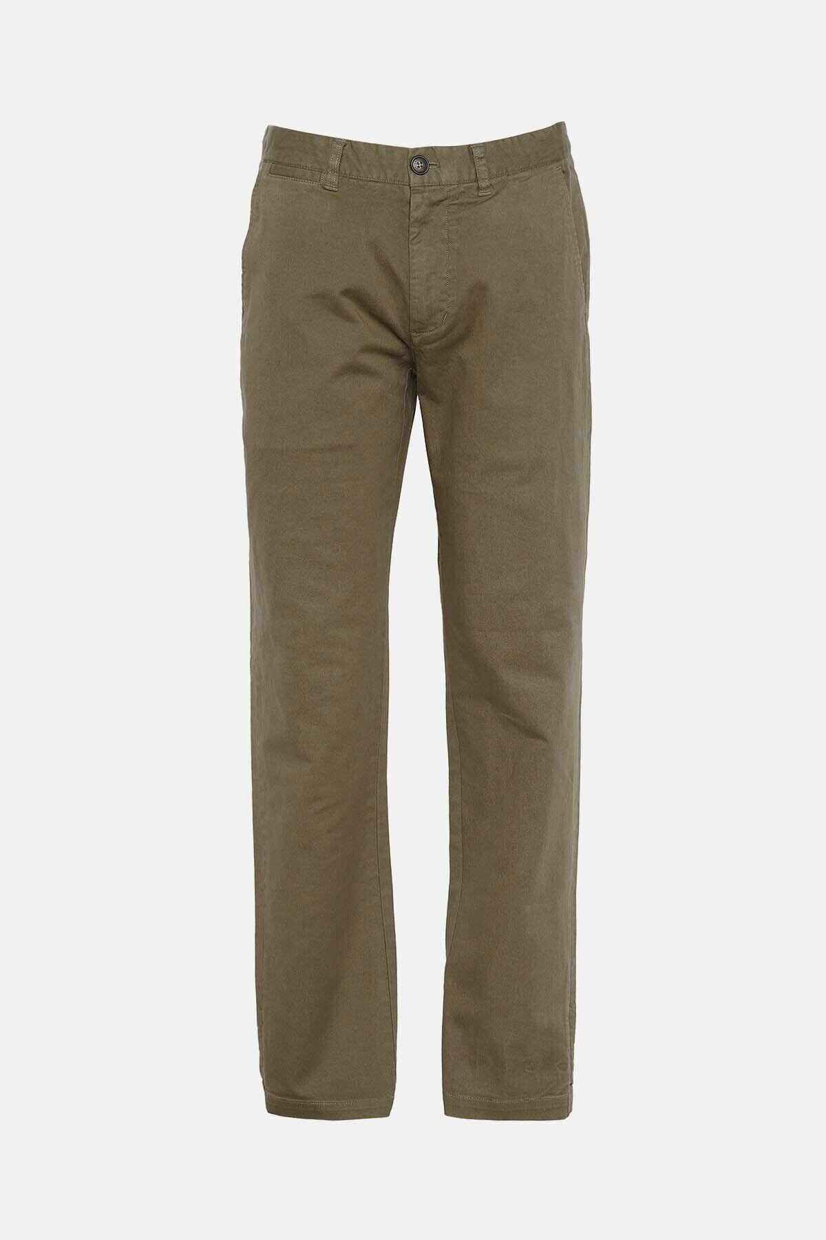Washed Stretch Tailored Trousers - OLIVE