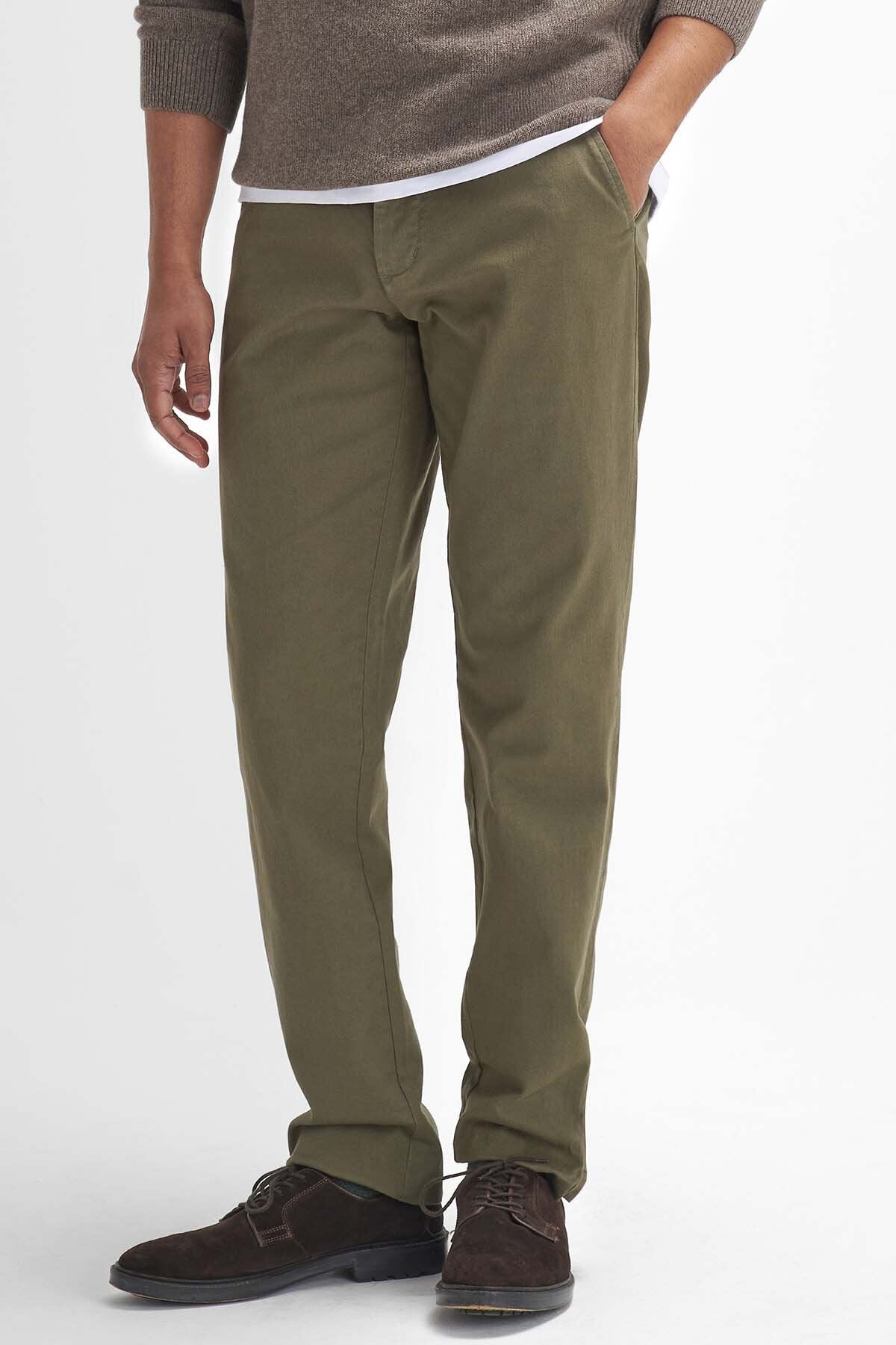 Washed Stretch Tailored Trousers - OLIVE