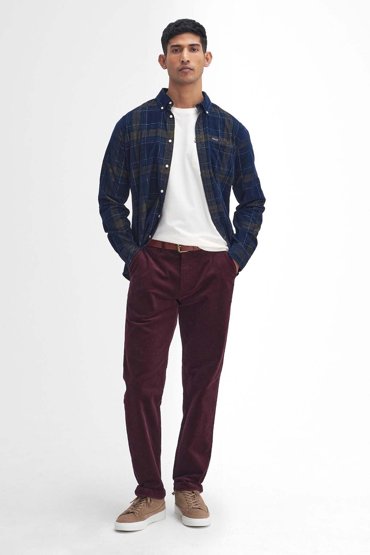 Stretch Cord Tailored Trousers - DARK MERLOT