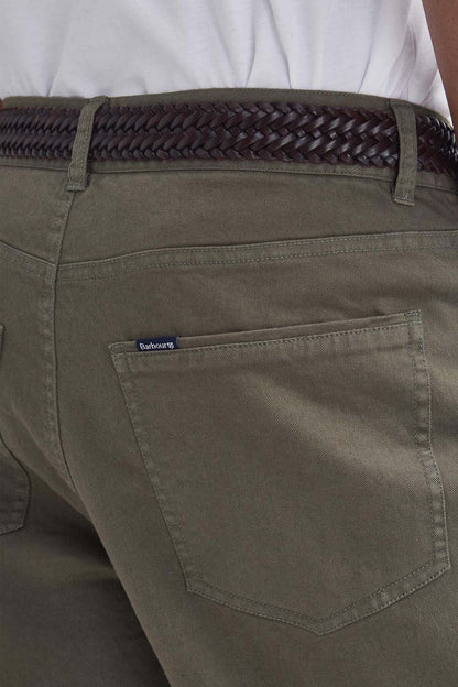 Washed Stretch Regular Trousers - OLIVE