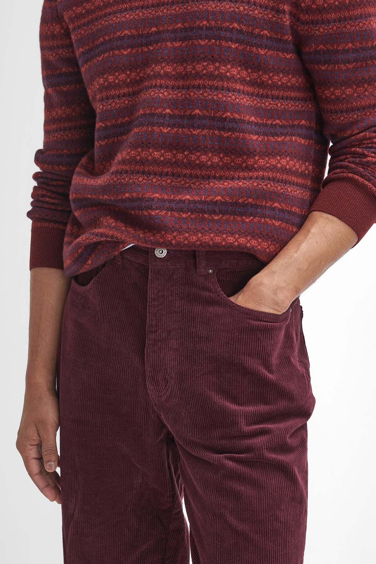 Stretch Cord Regular Trousers - DARK MERLOT