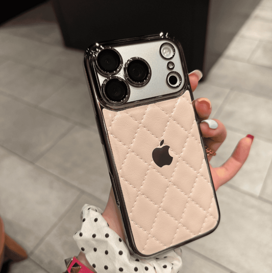 Handyhülle aus Leder im Chanel-Stil mit Diamantmuster für iPhone-Serie